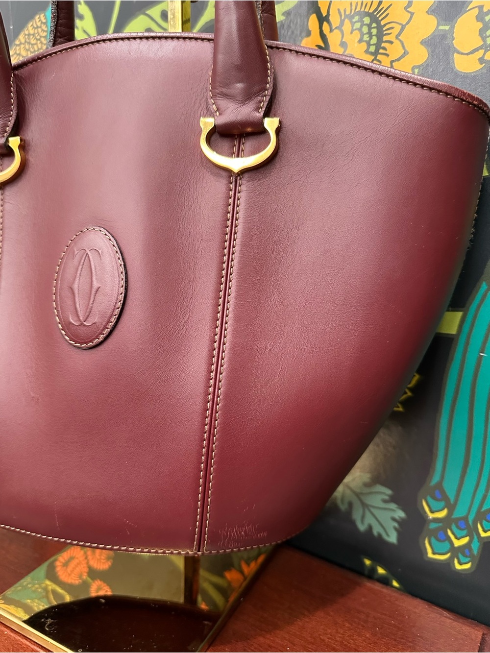 Vintage Cartier Must de Cartier Bordeaux Leather Tote / Burgundy Shoulder Bag - Picture 7 of 11